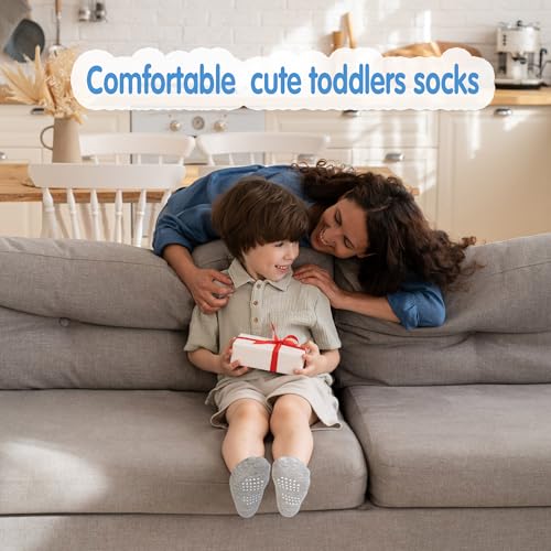 Tphon Toddler Baby Non Slip Socks Infant Anti Skid Socks with Grips 12 Pairs Crew Sock for 0-7 Years Kids Boys Girls4