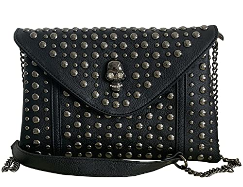 FiveloveTwo Women Rivet Chain Handbag Purse Clutch Small PU Leather Satchel Shoulder Tote Top-handle Bag Black (Round Rivet)