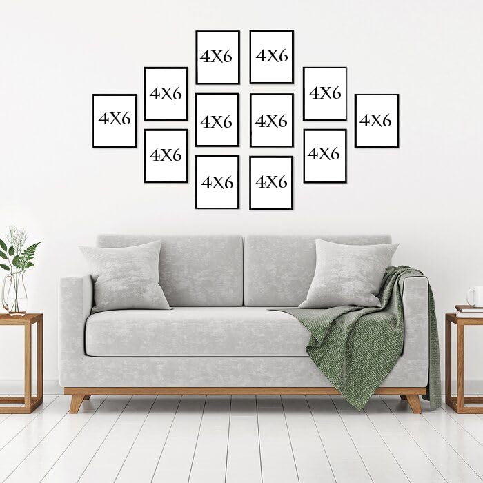 Image of Nish Art Frames | Set of 12 Photo Frames 4x6 Inches | Black Wall Hanging & Tabletop Picture Frames | Modern Home & Office Decor | Family, Travel & Memory Display | MDF Wood Frames with Acrylic Glass