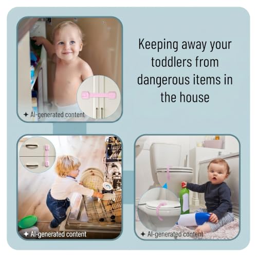 Image of Bates- Child Safety Strap Locks, 12 Pack, Baby Pink, Child Locks for Cabinets and Drawers