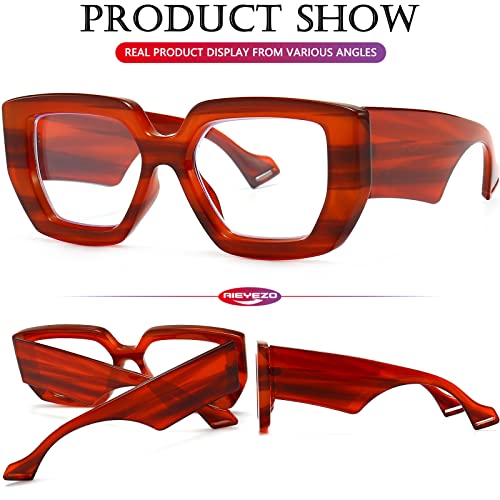Image of AIEYEZO Thick Frame Blue Light Glasses Men Women, Fashion Square Computer Eyeglass Anti Eyestrain & Prevent Headache