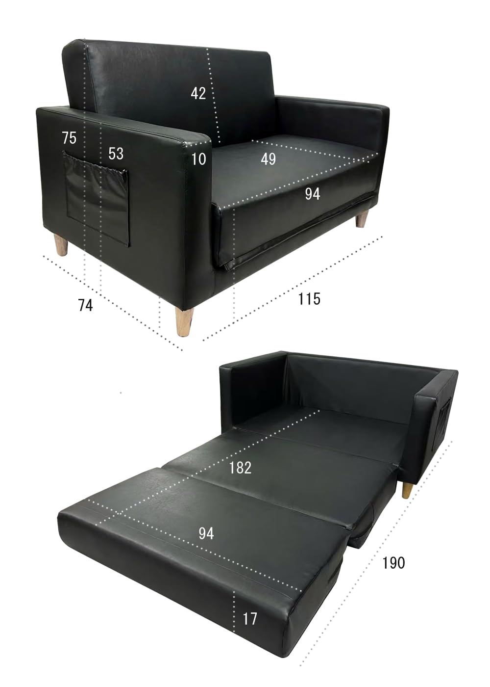 大人気！！3WAYで使えるソファ【ソファ　カウチ　ベッド】【ブラック】 2 Amazon｜ウィズインテリア 3WAY ソファベッド 2人掛け コンパクト 幅約
