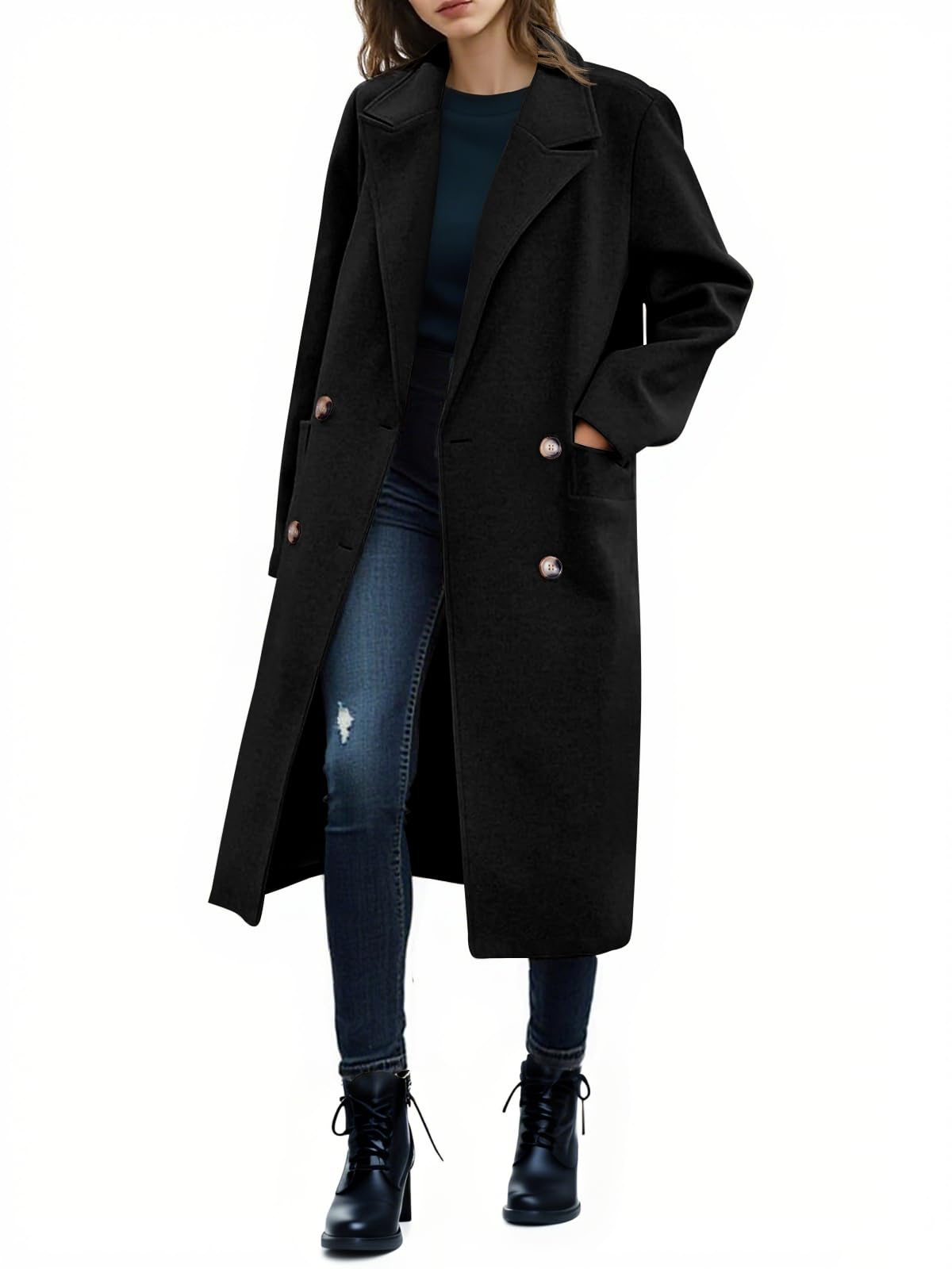Saodimallsu Womens Winter Double Breasted Pea Coats Long Trench Coat Casual Work Office Overcoat with Pocket