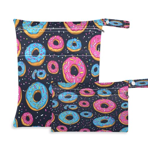 ATTX Colorful Donuts Wet Dry Bags 2-Pack - Reusable Cloth Diaper Storage for Travel, Beach & Gym | Multi-Use Waterproof Bags for Swimsuits, Baby Clothes, Sports Gear#33