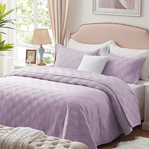 Cozyart Lavender Quilt Sets Queen Size Lightweight Bedspread Full Summer Quilt Sets Soft Coverlet 3 Piece Quilted Bedding Sets For All Season,1 Quilt 2 Pillow Shams #TOP18