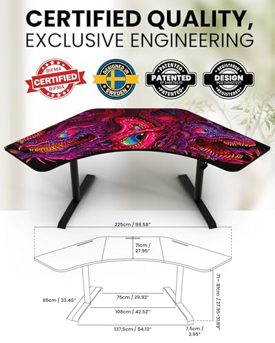 Image of Arozzi Arena Angelo L Shaped GamingDesk, PC Gaming Desk L Shape, Height Adjustable L Shaped StandingDesk for Home Office, ComputerDesk with Full Coverage Mouse Pad (Crawling Chaos)