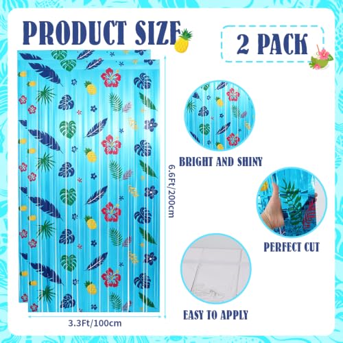 Image of TONIFUL 2Pcs Blue Hawaiian Metallic Tinsel Foil Fringe Curtain Streamer