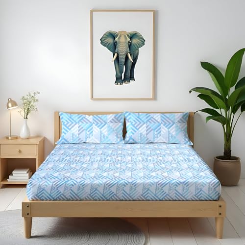 Image of Arvind Bedsheet Set - 100% Cotton Bedsheet for Double Bed (1 Queen Size Bedsheet with 2 Pillow Covers) Soft Breathable, 144 Thread Count - Slumber -Shade 4 (21023-A)