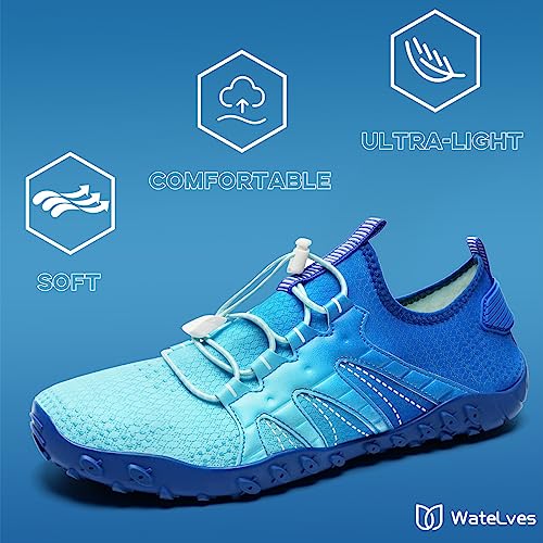 Foto von Herren Damen Wasserschuhe Surfschuhe Badeschuhe Schwimmschuh Barfussschuhe Strandschuhe Leicht Dicker Boden Schnell Trocknend rutschfest(hellblau,39 EU)