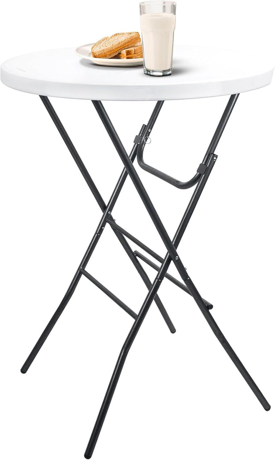 27.5in Cocktail Table White High Top Folding Table, Round Portable Bar Height Folding Table with Removable Legs, Indoor Outdoor Banquet Table for Parties, Commercial, Speech, School 27.5×43 in