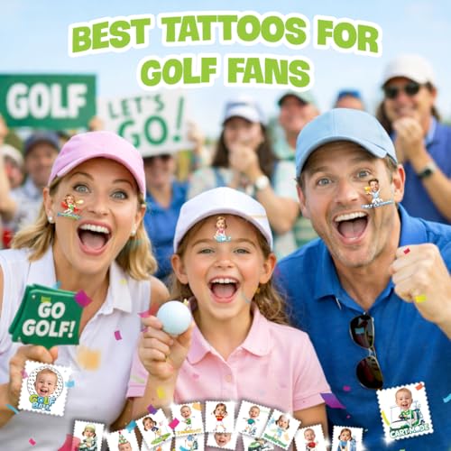 Image of Custom Golf Temporary Tattoos for Kids, Set of 20 | Personalized Pre-Cut Face Photo, Birthday Party Favors, For Boys Girls, Golf Fans
