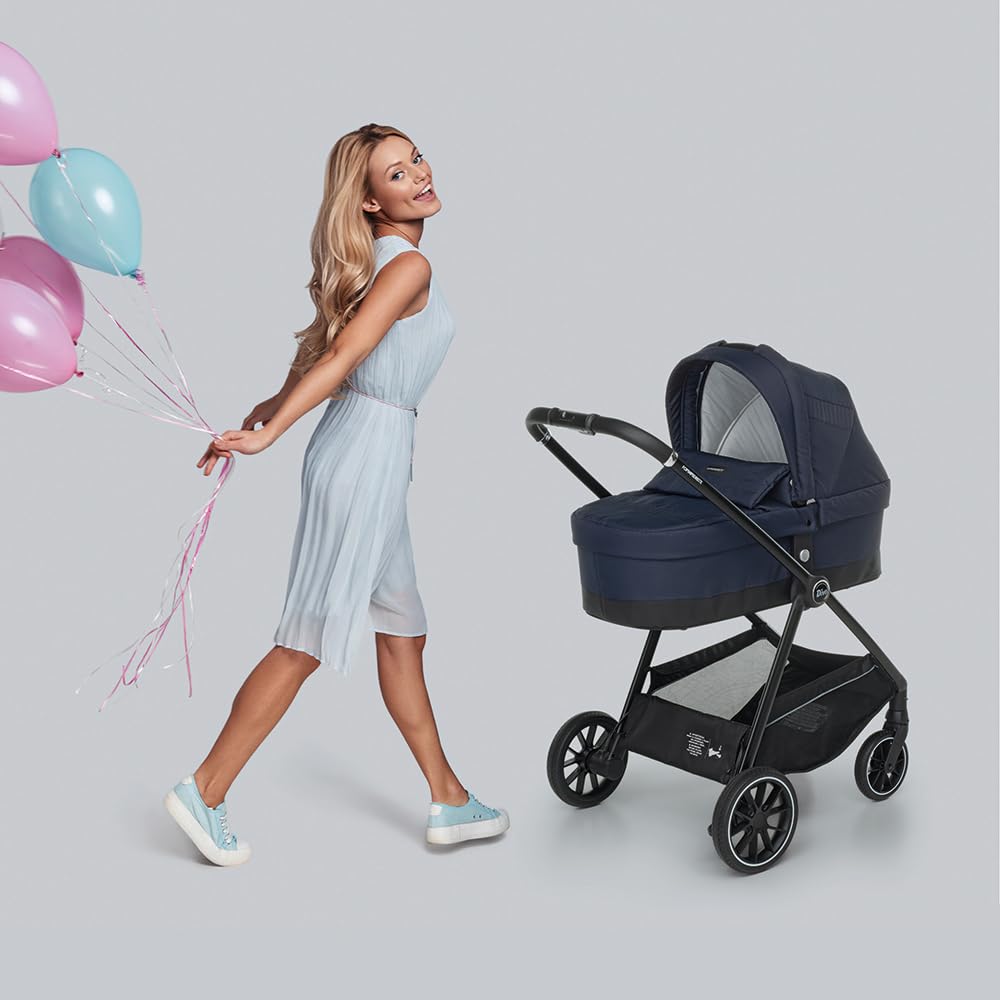 Foppapedretti Trío Divo I-Size, sistema modular combinado para niños, capazo y asiento de coche I-Size, cierre autoestable, conforme ECE R129, manejable compacto, ligero, marino