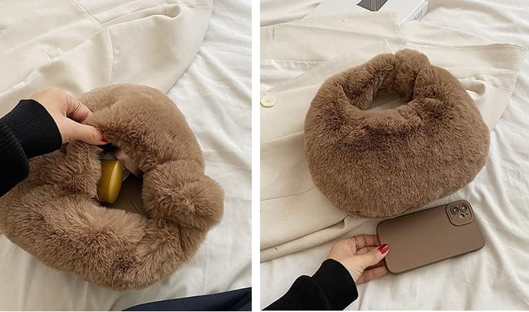 XPONNI Fuzzy Dumpling Bags, Cute Fluffy Y2k Handbags, Soft Knotted Faux Fur Bags with Zipper - Image 6