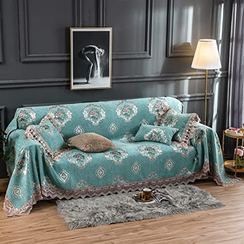 DREAMINGO Paisley Green Couch Cover Luxury Jacquard Sofa Covers Furniture Couch Protector for Dogs, Chenille Loveseat Couch Covers Universal European for Living Room, Large-71x118IN