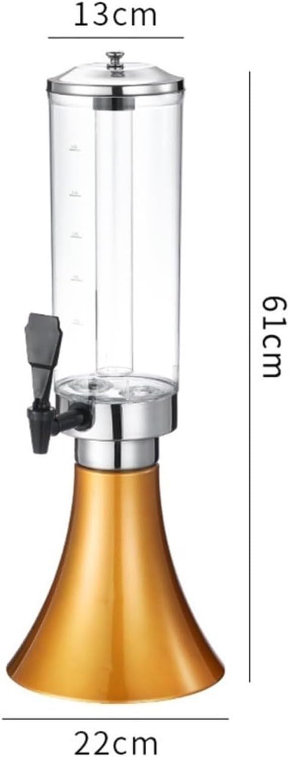 Dispensador de Cerveza de Grifo para Fiestas, 3L/100oz, Jarra eléctrica dispensadora de Bebidas de Mesa, Recipiente para Agua y cócteles, Oro, 22x61cm