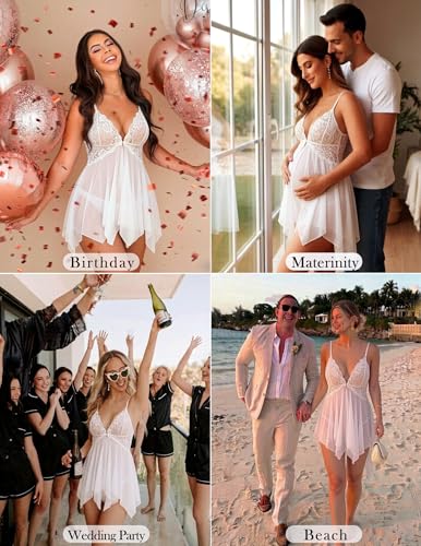 Image of Avidlove Women Lace Lingerie Front Closure Babydoll V Neck Nightwear Sexy Chemise Nightie