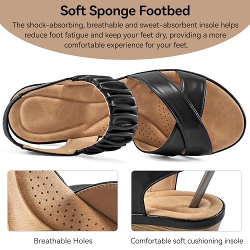 Almusen Womens Wedge Sandals Dressy: Comfortable Elastic Ankle Strap Summer Low Heel Work Sandals for Women 2025 Fashion Wedding Shoes4