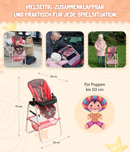 Bayer Chic 2000 - Puppenhochstuhl für Kinder von 3-8 Jahren, Hochstuhl für Puppen, Puppenmöbel, Puppenzubehör, Konfetti pink, 655-84