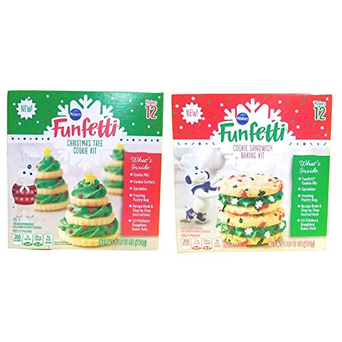 Funfetti Holiday Cookie Baking Kits, Makes 12 Christmas Trees and 12 Cookie Sandwiches with Frosting and Sprinkles
