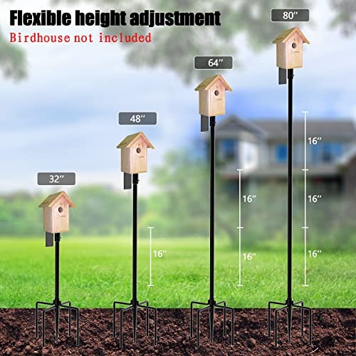 Gtongoko 80 Inch Bird House Pole Kit, Heavy Duty Adjustable Bird Feeder Pole For Outdoors With 5 Prongs Base, Universal Mounting Kit For Bird House And Bird Feeder, Black #TOP2