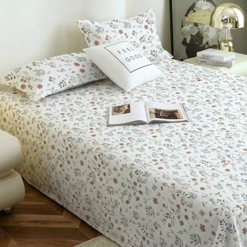 Image of Story@Home 190 TC Cotton Double Bedsheet Set with 2 Pillow Covers | Soft Breathable Fabric | 250 x 225 cm Double Bed Sheet | Off White & Brown Floral Printed Bedding for Bedroom