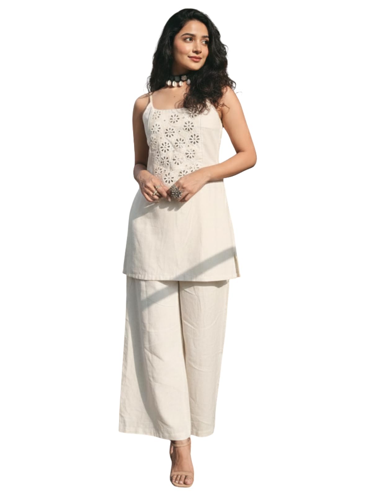 GRECIILOOKS Sleeveless Embroidery Kurta Set for Women