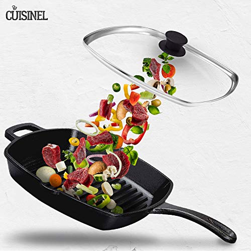 Square Glass Lid for Grill Pans - 10.5"-inch/26.67cm/269mm - Fits Lodge - Fully Assembled - Replacement Cover - Oven Safe Reinforced for Skillets - Universal all Cookware: Cast Iron, Stainless, Enamel Second Image