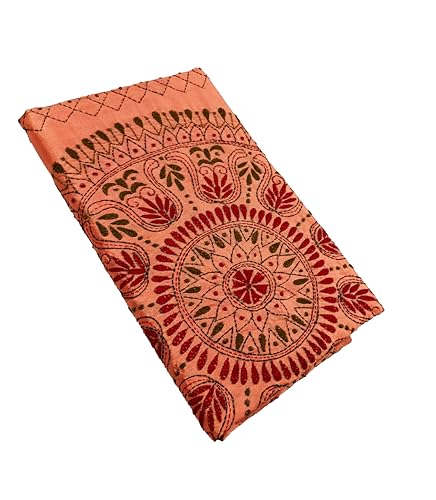 Image of SHRISTI CLOTHINGS Women's Hand Embroidered Cotton Silk Kantha Stitch Saree with Blouse Piece (SB420324 COPPER)