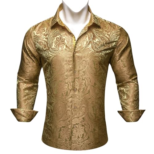 Barry.Wang Mens Western Shirts Silk Paisley Long Sleeve Button Down Dress Shirt Designer Mexico Cowboy Shirt Party Casual3