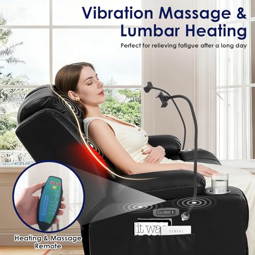 Image of Redlife Power Loveseat Recliner Sofa with Console, PU Leather Dual Reclining Couch with Blue LED Lights, Bluetooth Speakers, USB Ports, Phone Holders, Home Theater & RV Recliner (Black)