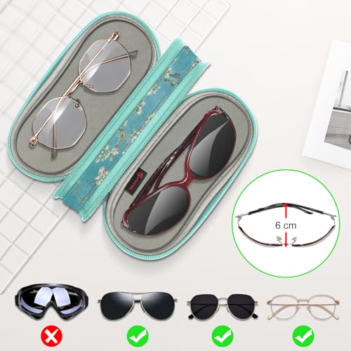 Image of FINTIE Double Sunglasses Case, Soft Portable Eyeglasses Pouch with Carabiner Clip, Dual Zipper Compartments for Men Women