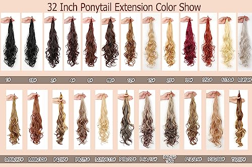 Showcoco Ponytail Extension 32 Inch Flexible Wrap Around Ponytail Hair Extensions Long Curly Synthetic Ponytail Wavy Pretty Hair Ponytails Hairpieces For Women Daily Use(32Inch,1B) #TOP4