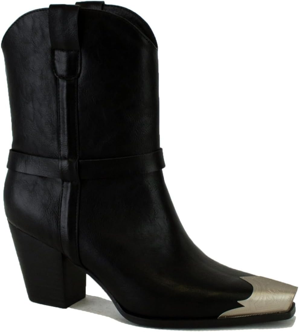 Women's Western Metal Toe Boots Ankle Boots Cowgirl Boots Pointed Toe Boots Stacked Heel Boots