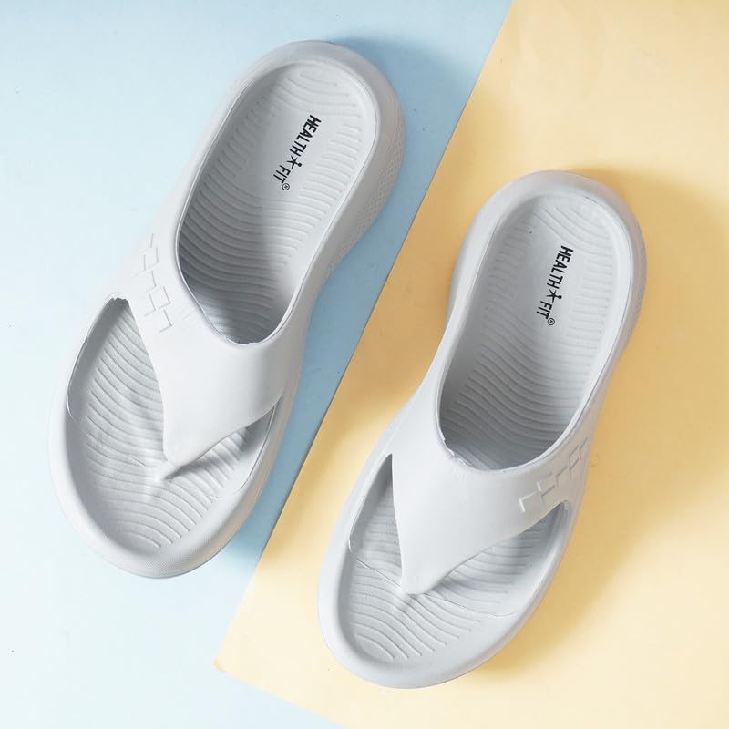 Image of HEALTH FIT Super Soft Ortho Care Bounce Back|Anti-Skid & Comfortable Stylish Light weight |Waterproof Slipper for Daily Use| Flexiable for Men's HF11 Light Grey