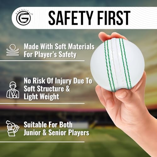 Image of Soft Rubber Cricket Ball for Practice | Outdoor & Indoor Practice Cricket Ball with Core & Stitched Seam | Realistic Feel, True Bounce & Swing for Practice, Honing Skills & Family Fun