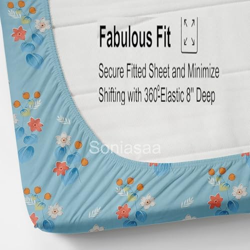 Image of 200 TC Cotton Feel All Around Elastic Fitted Bedsheet, Elastic Fitted Bedsheet Single Size Bedsheet for Single Bed with 1 Pillow Cover, Size - 72 x 36 x 8 Inch Color