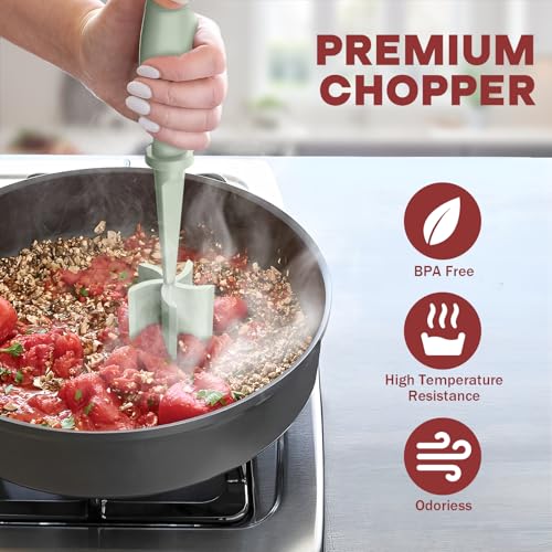 Image of PGYARD Meat Chopper Hamburger Grinder, Kitchen Smasher for Ground Beef | Heat Resistant, 5 Blade, Burger Grinder Nylon Potato Mix Tool, Meat & Poultry Tenderizers, Dishwasher Safe, Green