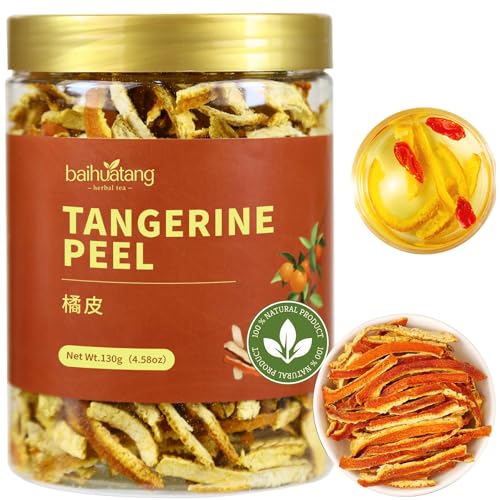 Baihuatang Natural Dried Tangerine Peel for Tea 4.58oz/130g Orange Peel Strips Mandarin Pure Citrus Peel Strips Natural Mandarine Scent Suitable for Cooking &amp; Tea 橘皮 陈皮丝