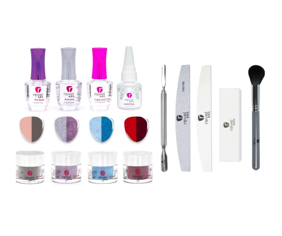 Revel Nail Dip Powder Starter Kit with Dip Powder Liquids & Tool Set, In the Mood