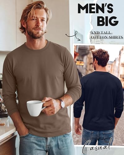 Image of August Alley 4 Pack Men's Big and Tall Cotton Shirts L-7XL, Long Sleeve Oversized Tops Loose Casual Large T-Shirts Basic Tee