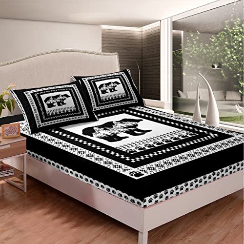 Jungle Bear Sheet Set Black And White Buffalo Plaid Bedding Sets Bear Paw Print Aztec Southwestern Bed Sheets Mandala Gypsy Indian Boho Chic Top Flat Sheet Fitted Sheet With 2 Pillow Cases Full #TOP2