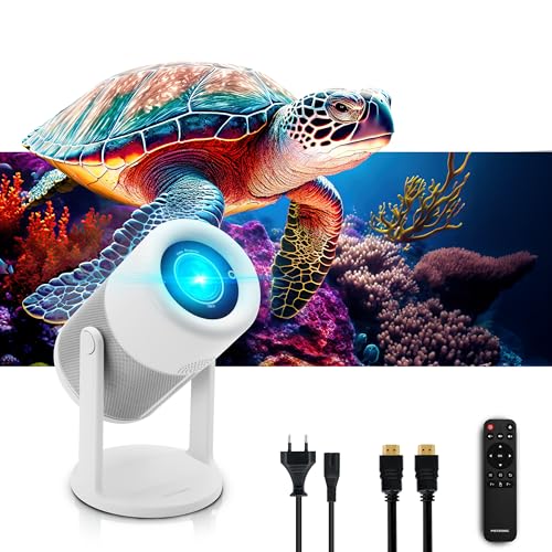 METRONIC 475351 Tragbarer Beamer, WiFi, Bluetooth, integrierter Lautsprecher für Videospiele, Filme, Präsentation – leistungsstarke Projektion bis zu 5 m mit Fernbedienung – Weiß