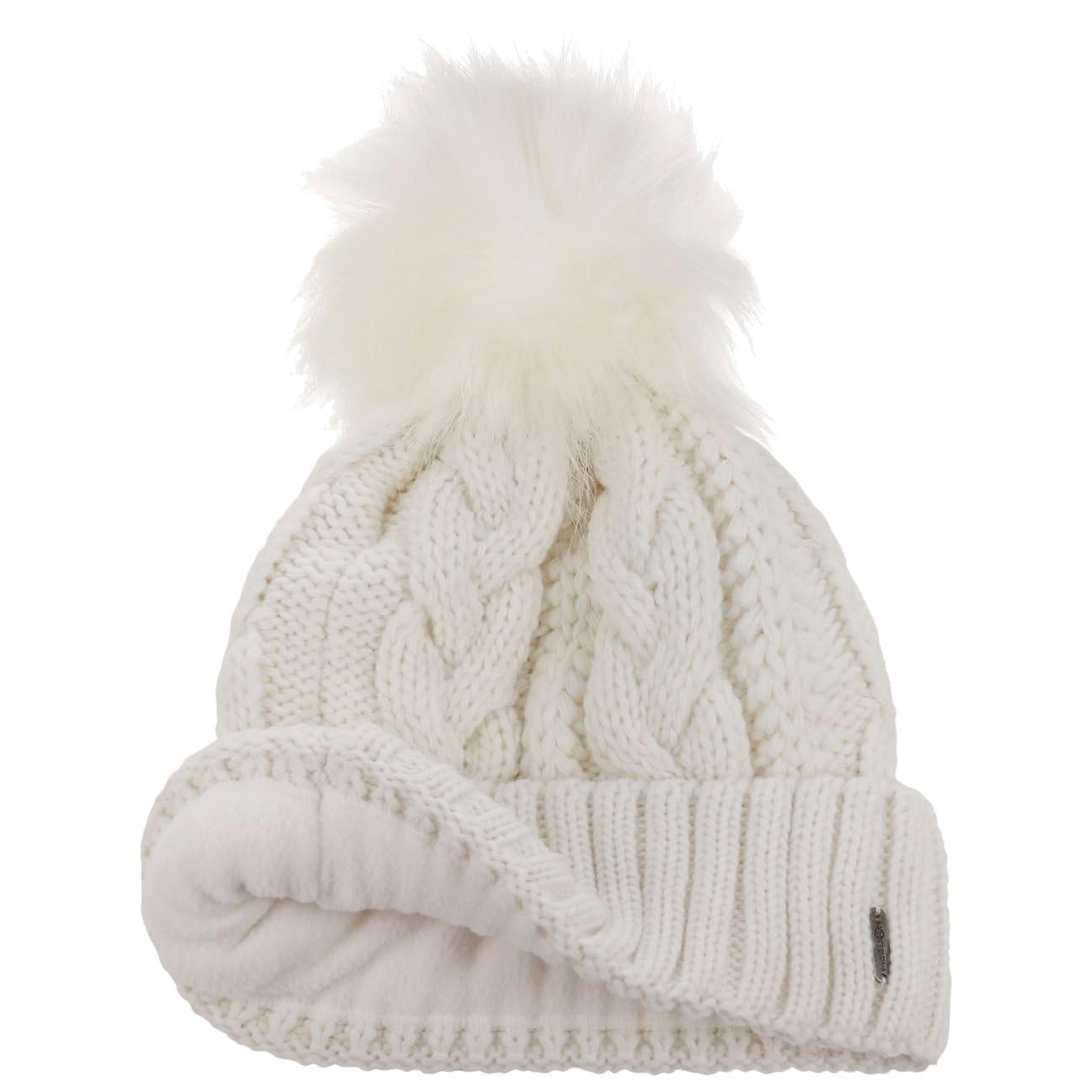 Bonnet a Revers Cable Knit Femme - Made in Italy pour l'hiver en Tricot Laine avec Revers, Doublure, Doublure Hiver Automne-Hiver