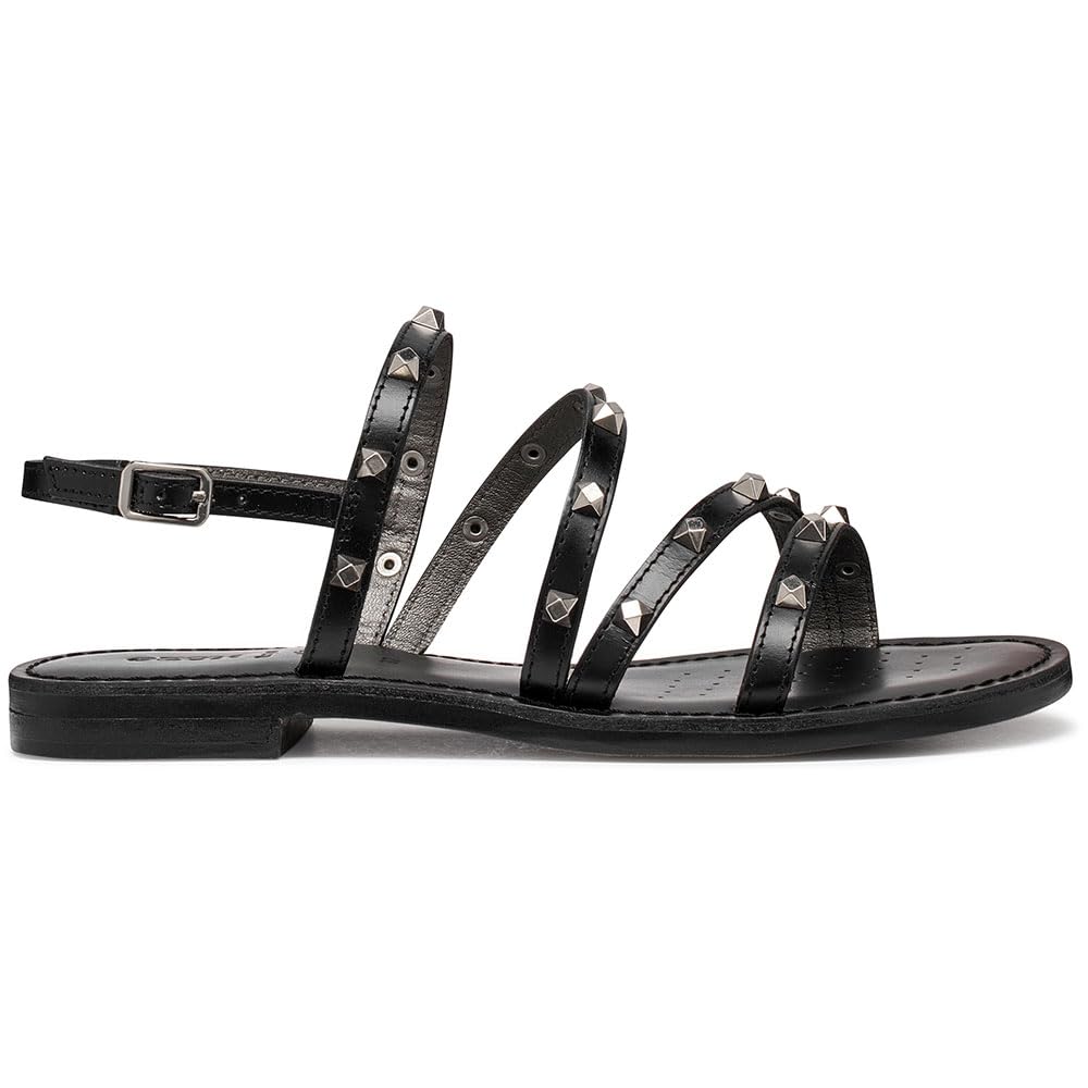 Geox Women's D Maddalusiac H Flat Sandal, Black, 36.5 EU