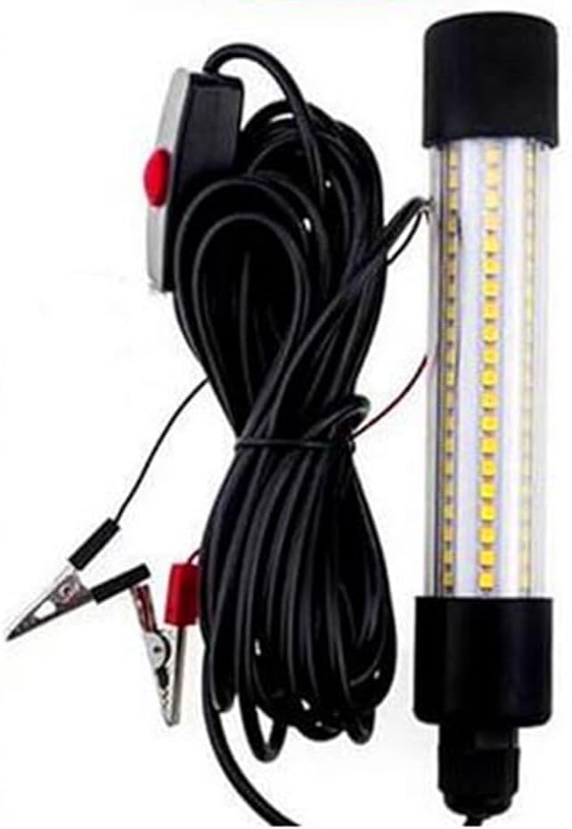2-Pack Led Fishing Light,Ice or Night Fishing,Battery Clip 12V 20W 1300LM IP68 5M,Underwater Submersible Lure Lamp,Attractants for Squid,Crappie,for Dock,Fresh & Salt