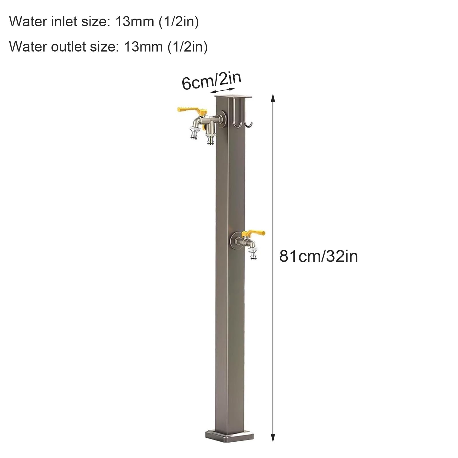 Colonna Acqua Giardino da Esterno, Rubinetti da Esterno Fontana da Giardino in Acciaio Inox 304 con Gancio per Tubo Dell'acqua, 3 Uscite D'acqua, per Irrigazione di Giardini, Fattorie, Pascoli