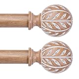 Wolistsa 2 Pack Wood Boho Decorative Curtain Rod, 36-91 Inch, Wood Grain