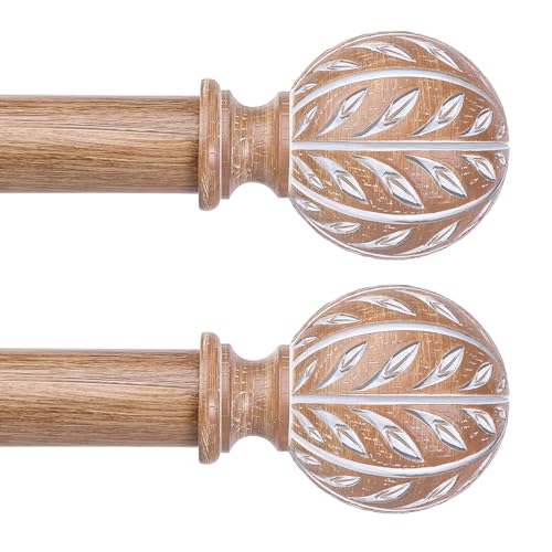 Wolistsa 2 Pack Wood Boho Decorative Curtain Rod, 36-91 Inch, Wood Grain