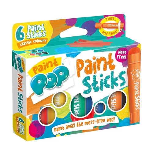 Paint Pop Lot de 6 bâtons de peinture pour enfants – Couleurs assorties classiques – Twist & Paint, sans désordre, action à séchage rapide, nettoyage...