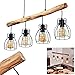 Produktbild HOFSTEIN Pendelleuchte Gondo, Hängelampe aus Metall/Holz in Schwarz/Braun, 4-flammig aus Naturholz und schwarzem Metall, gitterförmige Lampenschirme, Höhe bis max. 138 cm, Küche, Wohnzimmer, Esszimmer